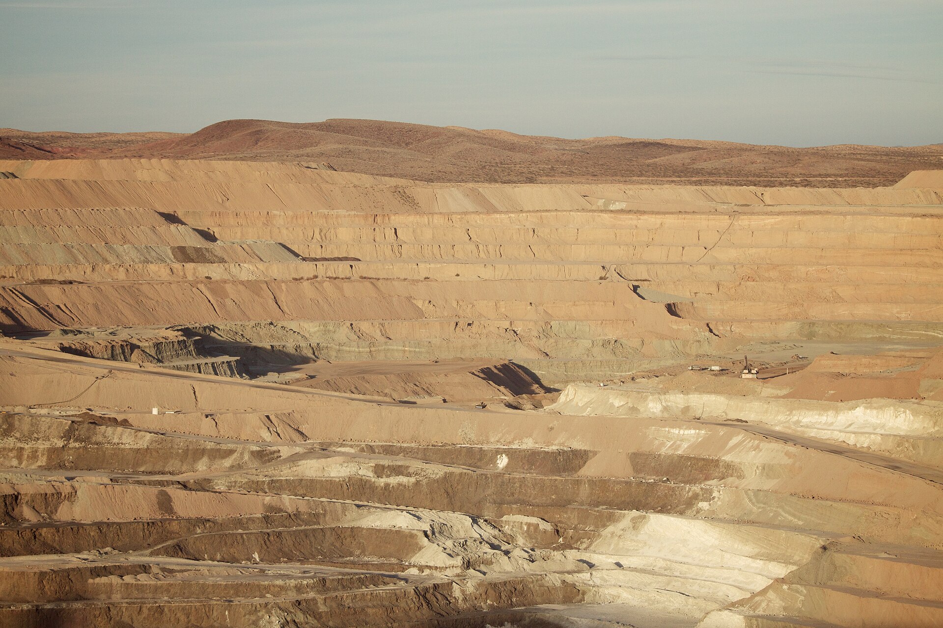 Open-pit quarry where crushed stone is produced, industry scene